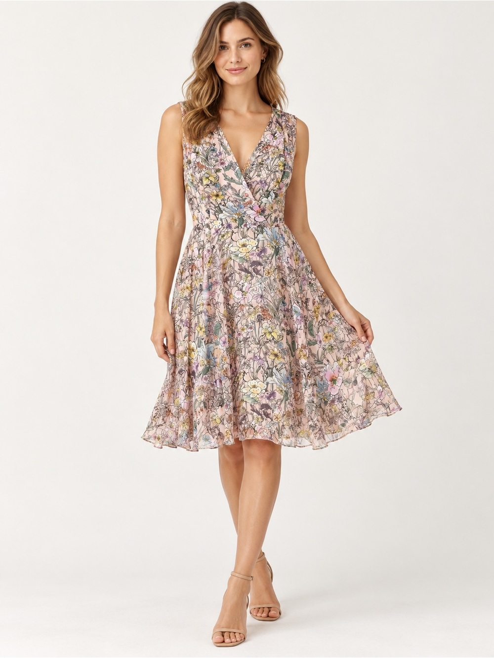 Sleeveless Floral Wrap Dress - Pink Multi